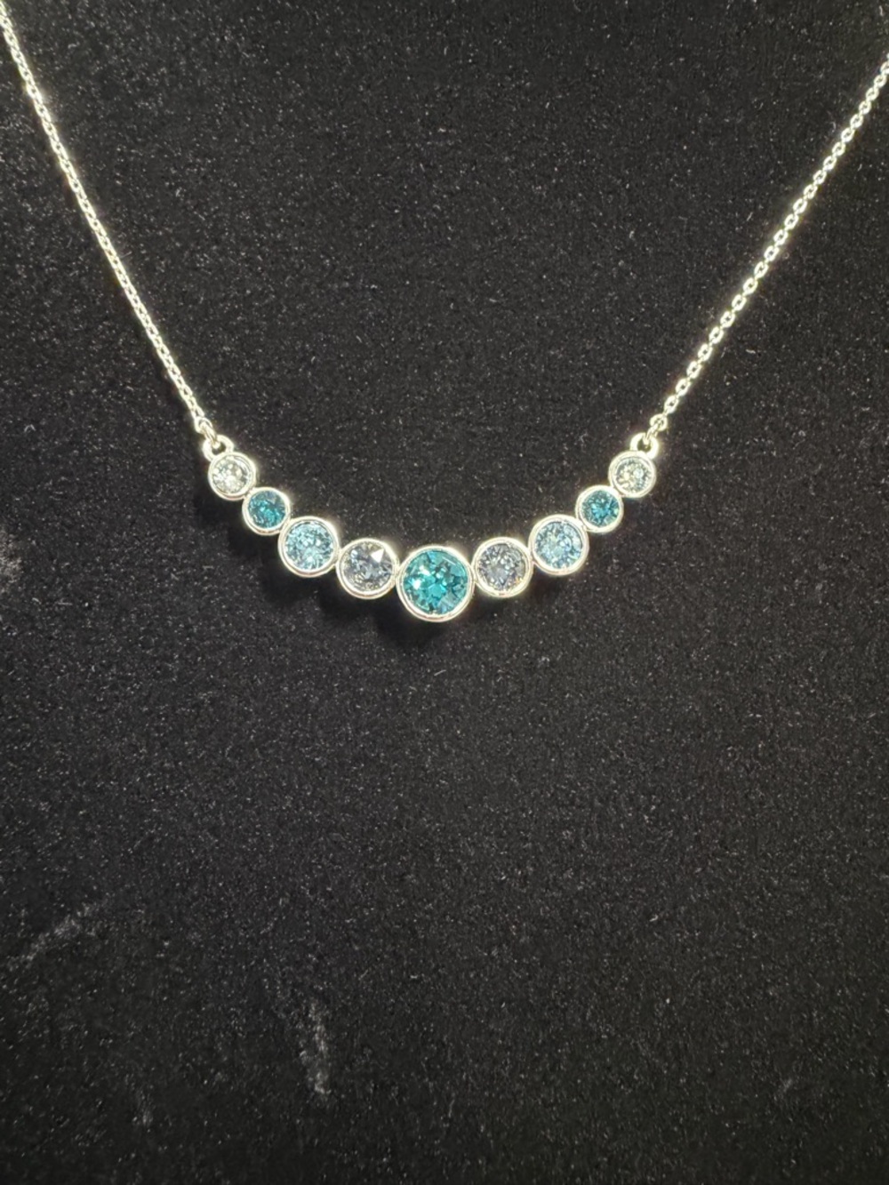 HSN Swarovski Crystal Ombre Blue Smile Necklace - NWT 18” - Picture 2 of 7